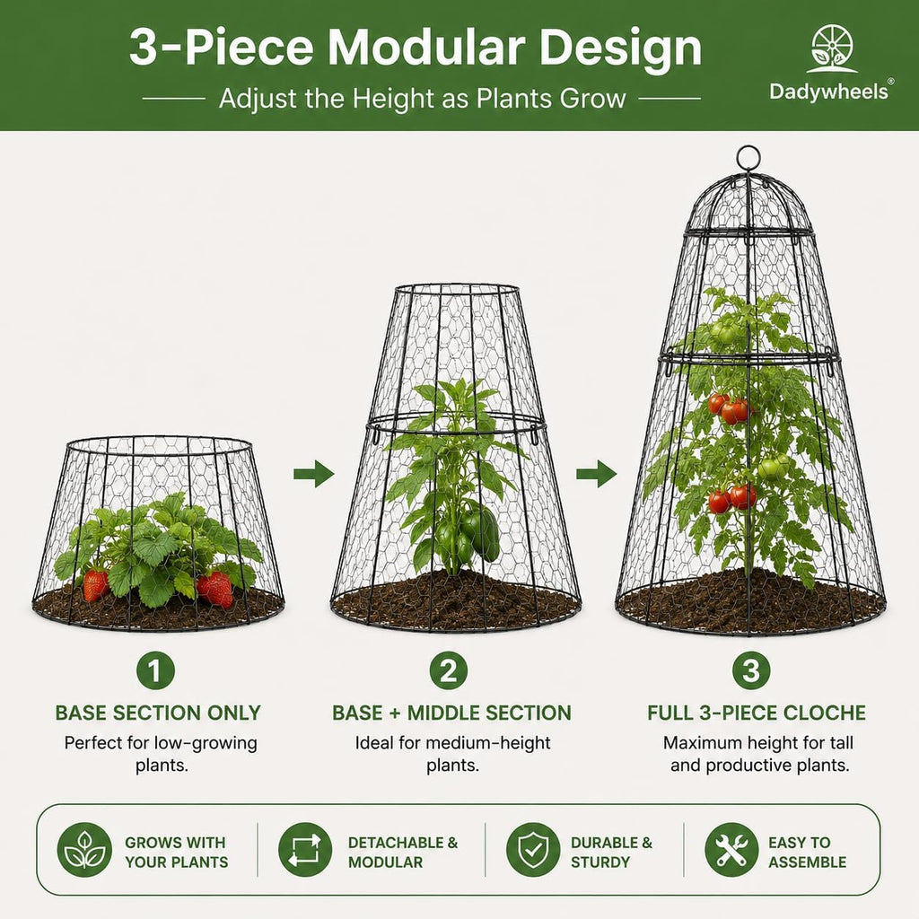 Easy-Snap Open Design Chicken Wire Cloche (6-Pack) - Adjustable Garden Plant Protectors from Birds & Animals for Large