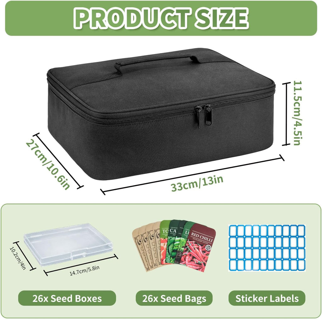 Boczif 26 Slots Seed Storage Organizer Box with Insulated Bag Seed Envelopes Bag and Label Stickers, Garden Seed