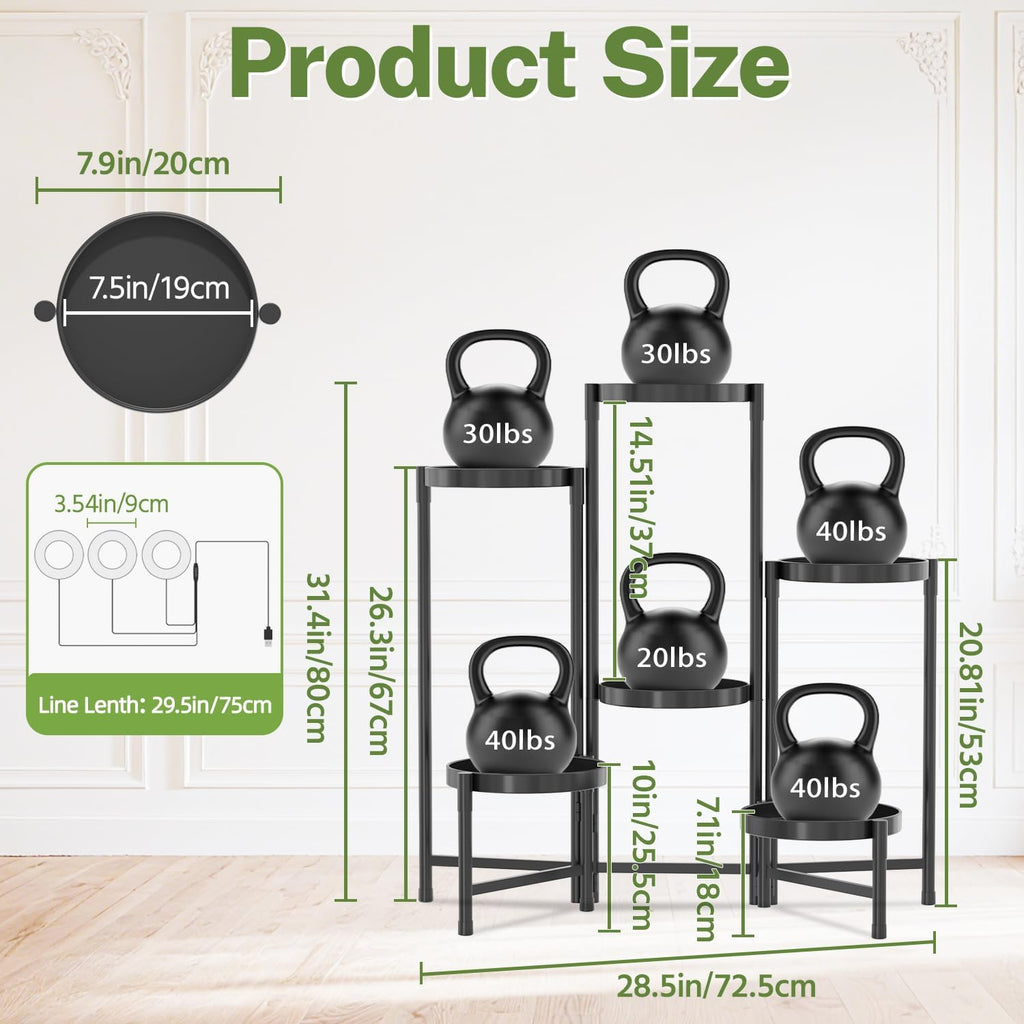 iDavosic.ly Plant Stand Indoor with Grow Lights, 6 Tier Metal Shelf, Black | Corner Tiered Flower Display Holder