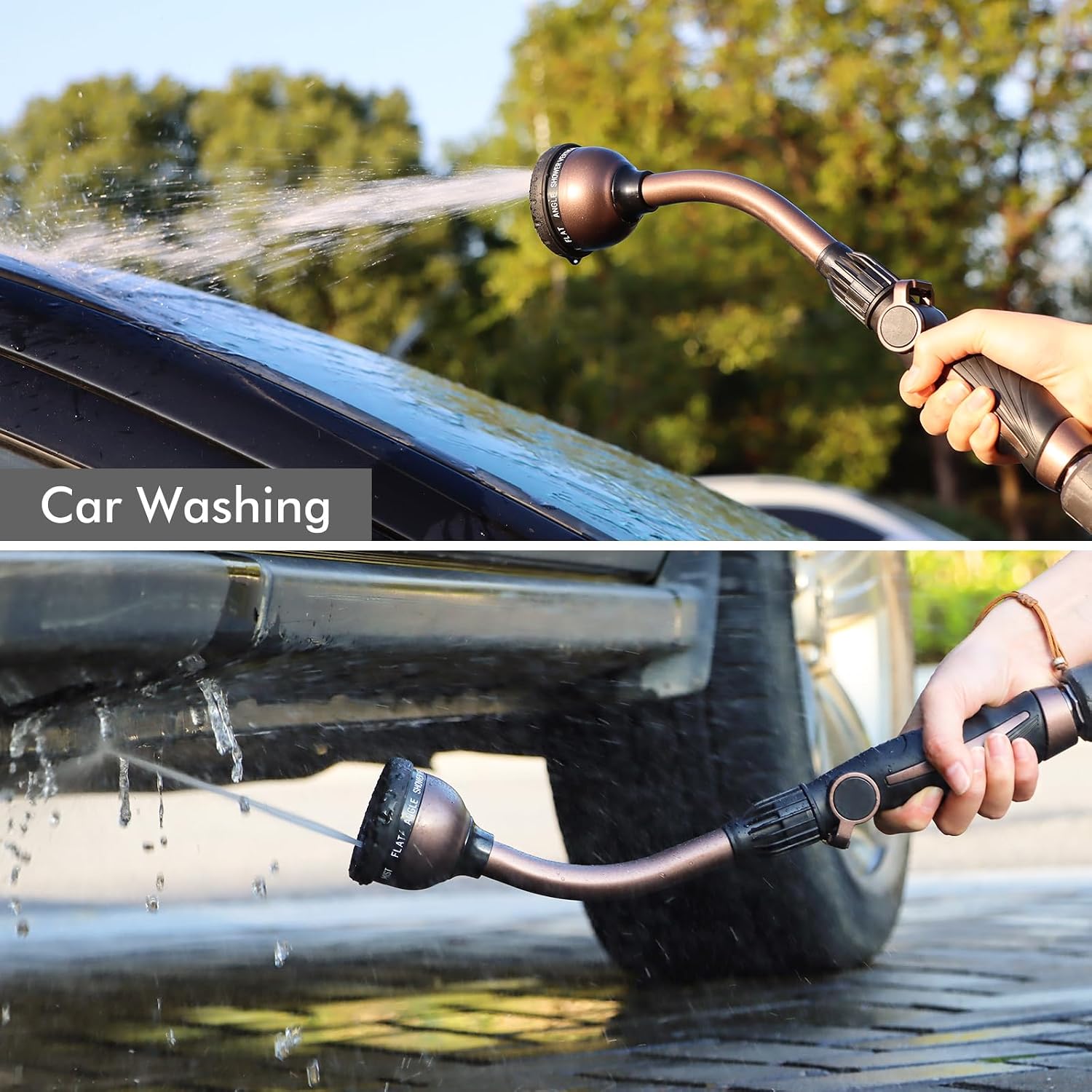 RESTMO Watering Wand Heavy Duty, 15-Inch Long Hose Nozzle Sprayer | 10 Spray Patterns & Thumb Flow Control, Metal