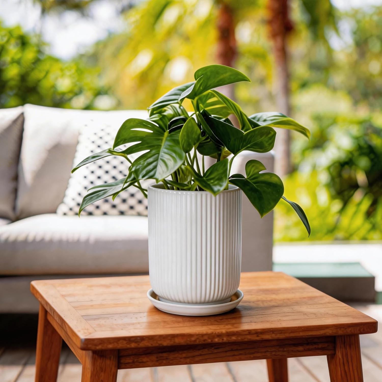 Deep Dream 8 Inch Ceramic Pots for Plants, Heavy Plant Pot for Indoor Outdoor Plants, Large Plant Pot with Drainage
