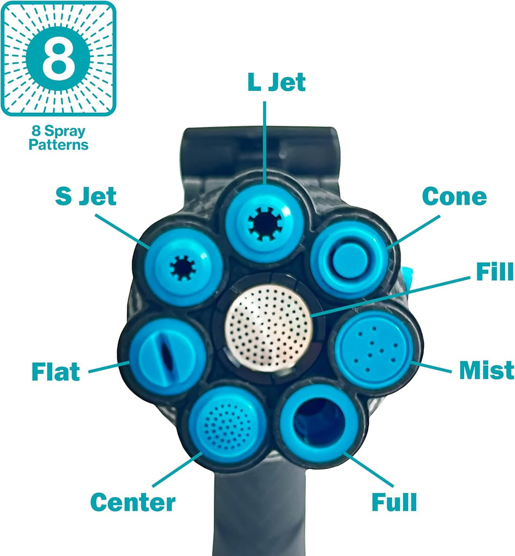 Gilmour Heavy Duty Graphite Fireman Garden Hose Nozzle with Swivel Connect | 8 Pre-set Spray Patterns, Flow Control