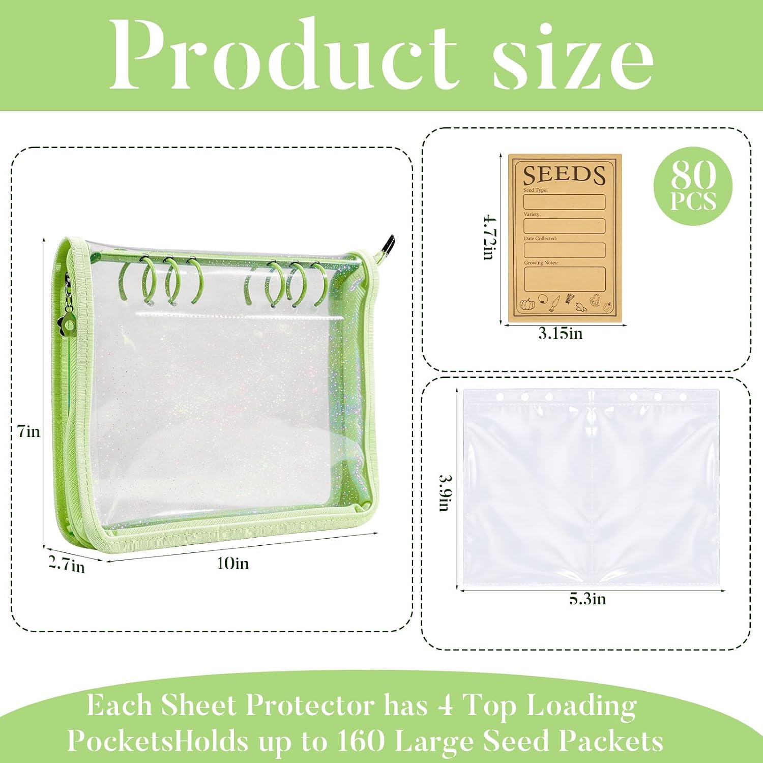 Seed Storage Organizer Binder, Seed Packet Organizer with 160 Pockets(80 Pack Resealable Seed Envelopes),3.9x5.3 Inch