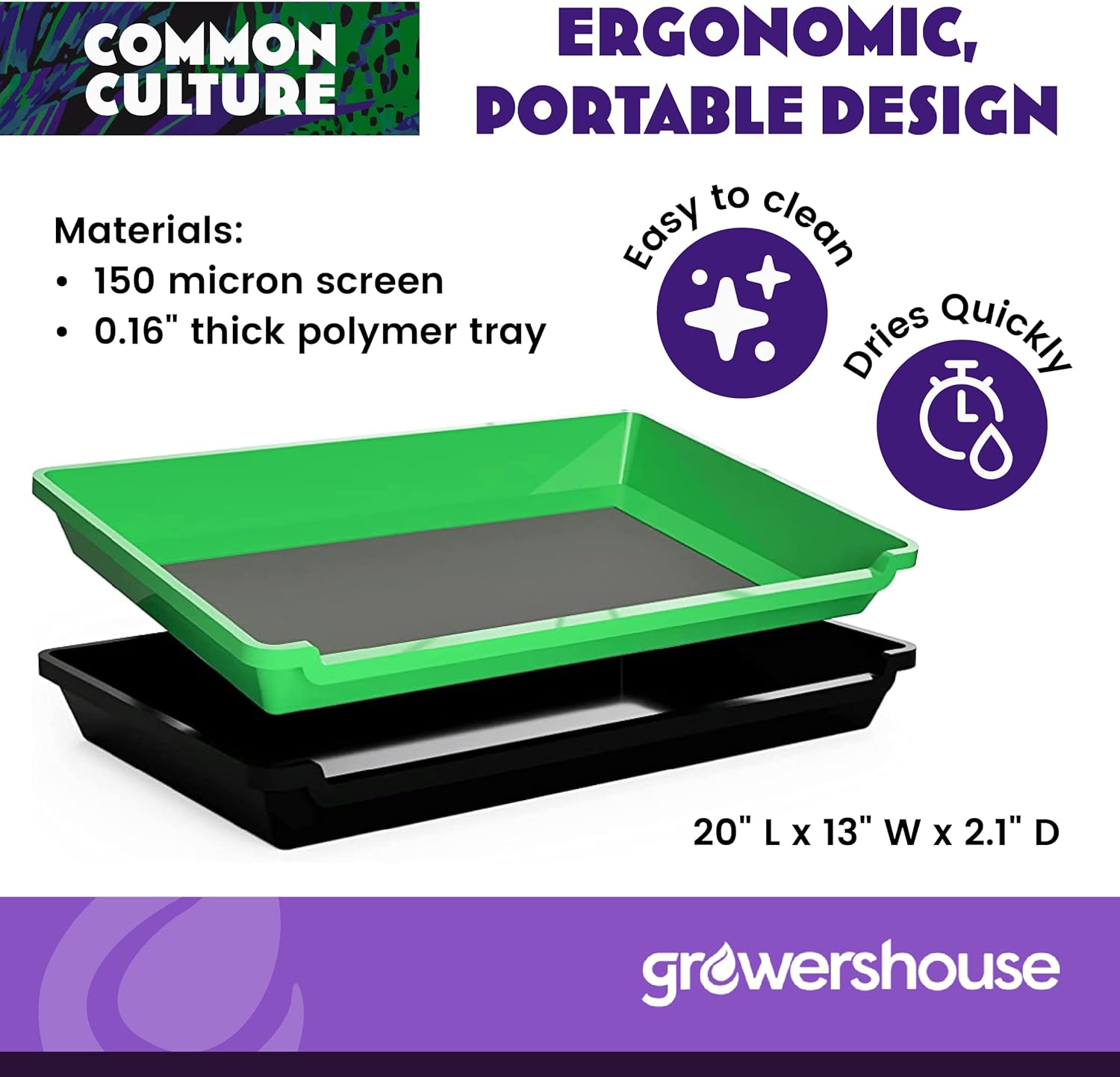 COMMON CULTURE Trim Tray Kit with Trimming Tray 13" x 20", 150 Micron Pollen Screen, Bottom Harvest Bin, Scissors, Herb