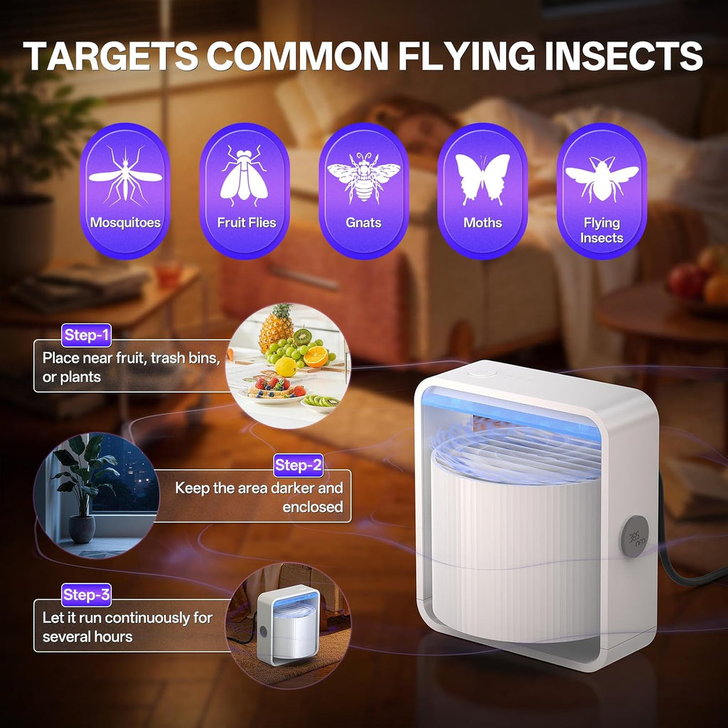 Fruit Fly Traps for Indoors, Gnat and Insects Catcher for House with UV Light, Fan Suction, Ideal for Garage, Kitchen