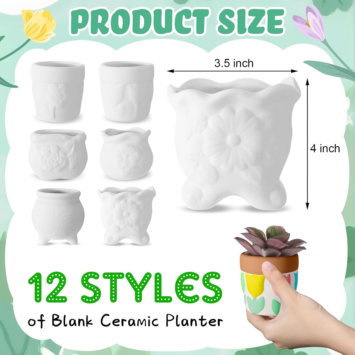Hushee 12 Pcs Ceramic Succulent Planters White Ceramic Pots Paintable Succulent Plant Planters Containers Small DIY