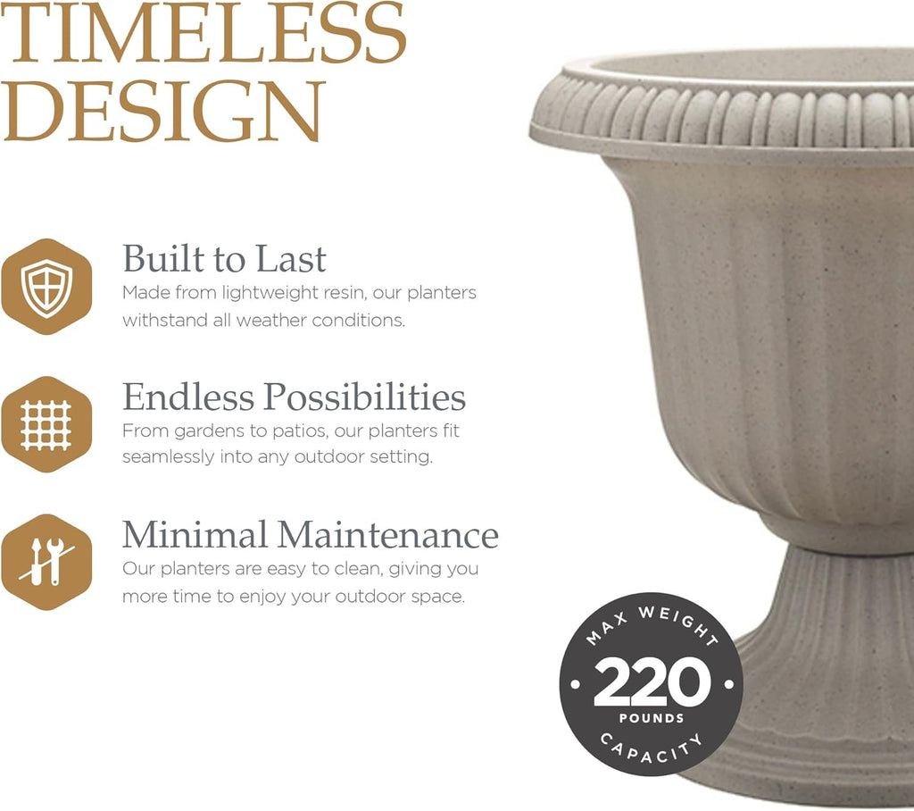 Southern Patio 2 Pack Utopian Urn Planter, Large 14 Inch Outdoor Pot, Lightweight Garden, Entryway, or Walkway