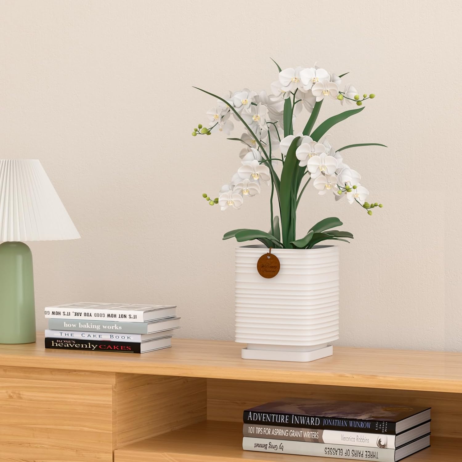 7.1 Inch White Ceramic Planter with Drainage and Saucer | 7.1 x 7.1 x 8.5 Inches | Ideal for Indoor and Outdoor Plants