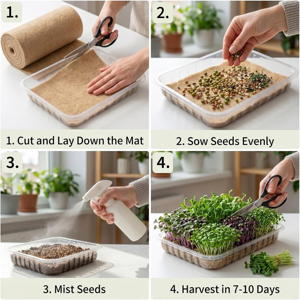 10IN x 20FT Hemp & Jute Microgreen Growing Mat Roll with Spray Bottle | Plant-Fiber Hydroponic Seed Sprouting Pad for