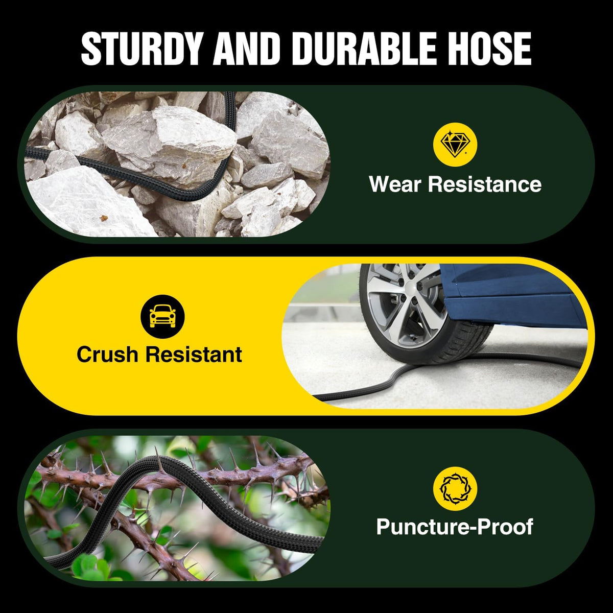 Garden Hose 100 ft Non-Expandable, Flexible Water Hose, Lightweight Hose with 10-Function Nozzle for Yard, Portable