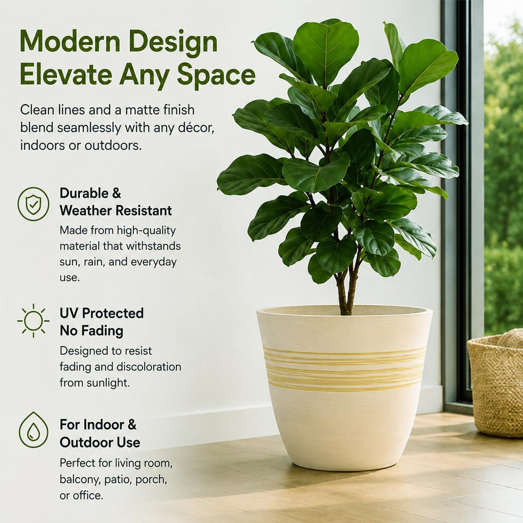 GreenShip 12 Inch Planters for Indoor Outdoor Set of 2 with Drainage Hole | Modern Flower Pots,Weather Resistant Garden
