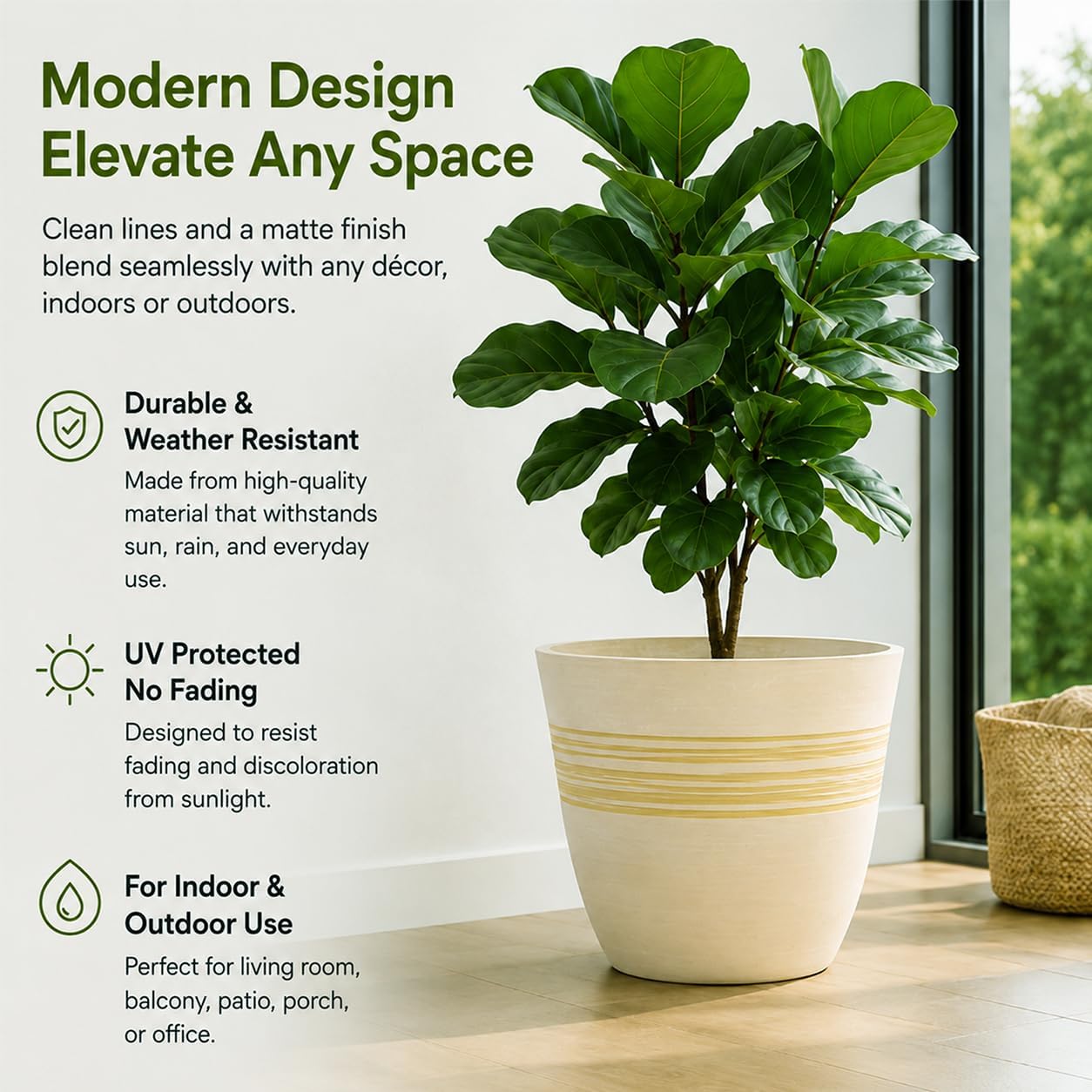 GreenShip 12 Inch Planters for Indoor Outdoor Set of 2 with Drainage Hole | Modern Flower Pots,Weather Resistant Garden
