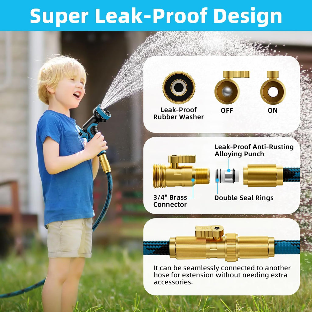 Garden Hose, Non-Expandable Water Hose 100ft, Flexible, Kink & Leak Proof Water Pipe with 10-Function Spray Nozzle