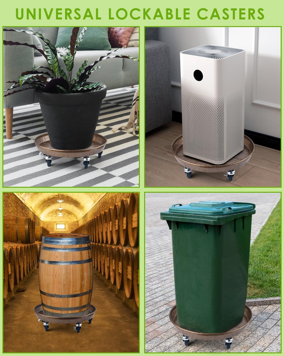 PACETAP 2Pack 15.7'' Large Plant Stand with Lockable Wheels, Heavy-Duty Plant Caddy with Casters for Indoor and