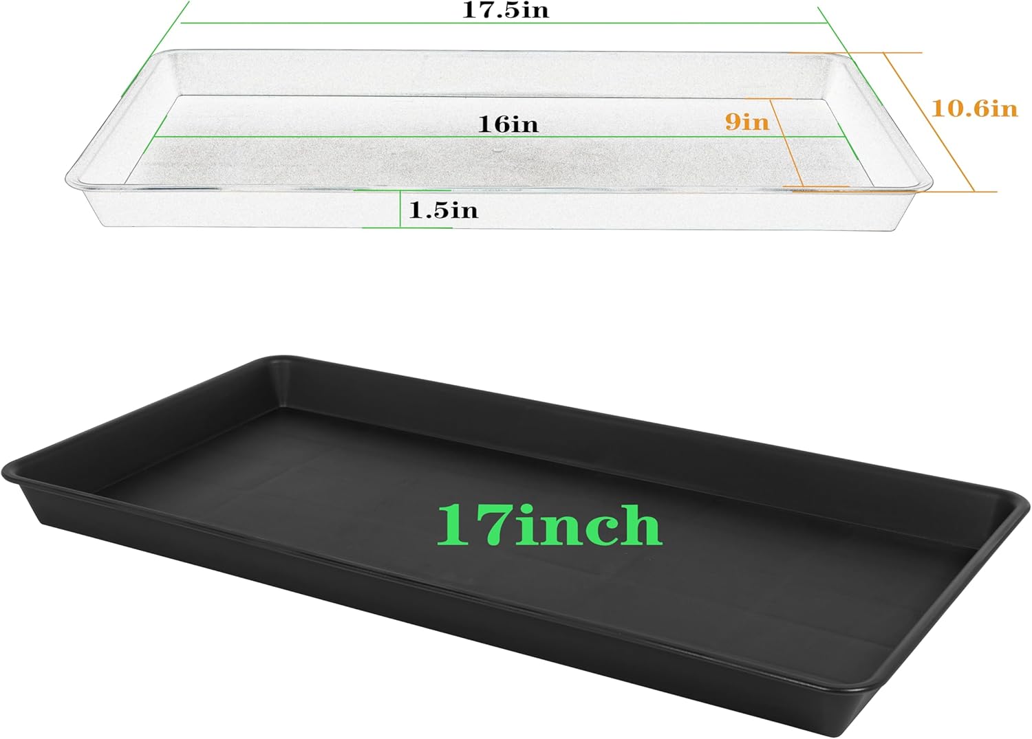 VUWEZ 2 Pack Plant Saucer Tray Rectangular, Plant Growing Nursery Trays, Heavy Sturdy Seed Starting Trays, Plants