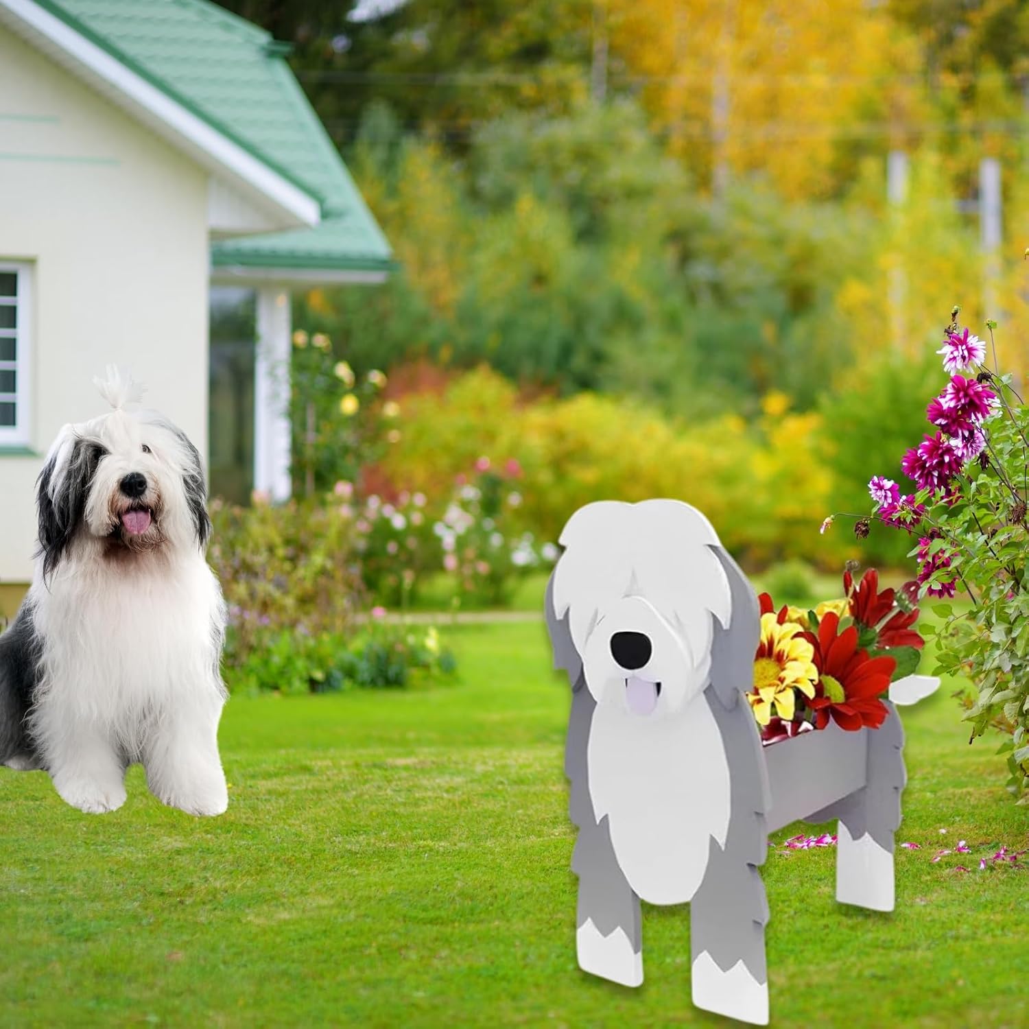 English Shepherd Dog Planter Pots, Animal Shaped Flower Pot | Cute Plant Gift for Women and Pet Lovers, Indoor Outdoor