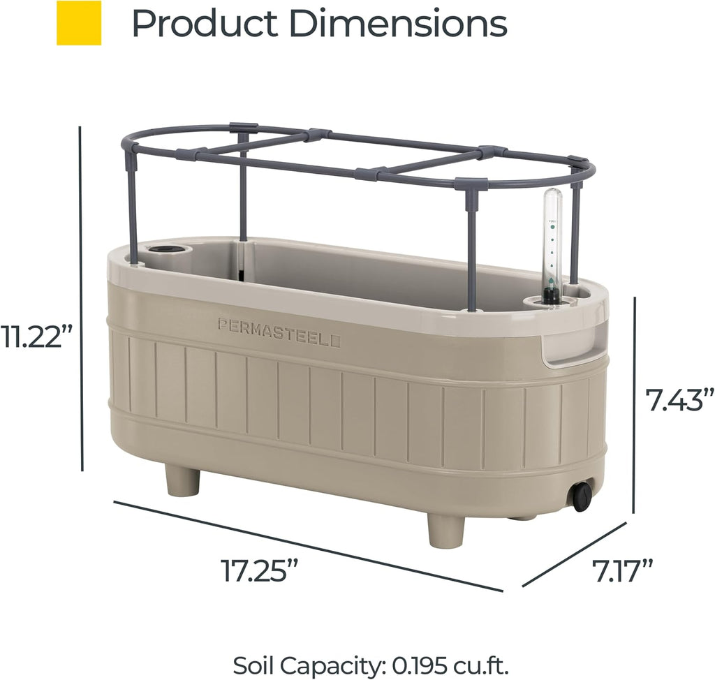 Permasteel Herb Garden Planter with Trellis Support, Self-Watering System with Water Level Indicator, Fits Multiple