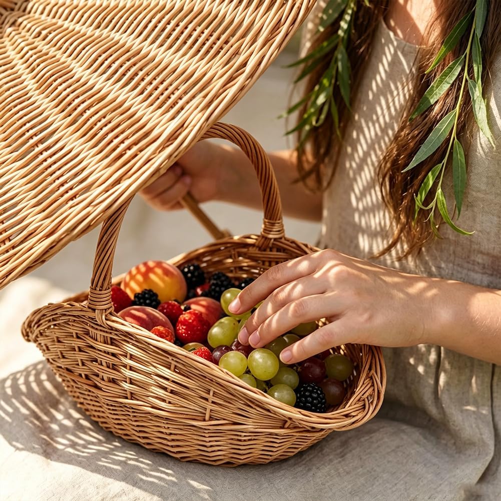 Garden Harvest Basket, Large Wicker Basket with Handle,Natural Woven Willow Storage and Picnic Baskets for Easter