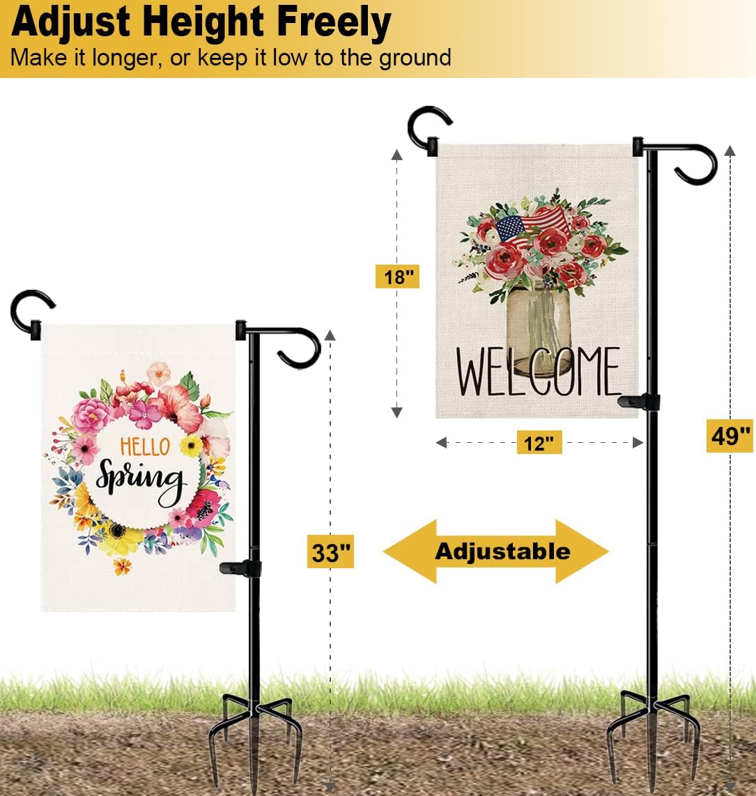 49 Inch Garden Yard Flag Stand Holder with 5 Forked Base for 12 X 18 Sign Decoration, 2 Pack
