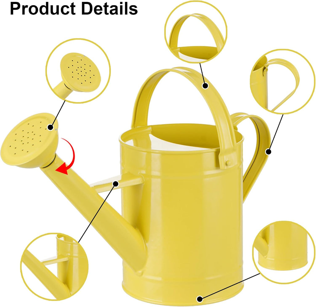 DUSVALLY Metal Watering Can, 55 oz Indoor Plant Watering Can, Yellow | 55 oz Watering Can • Long Spout • Removable