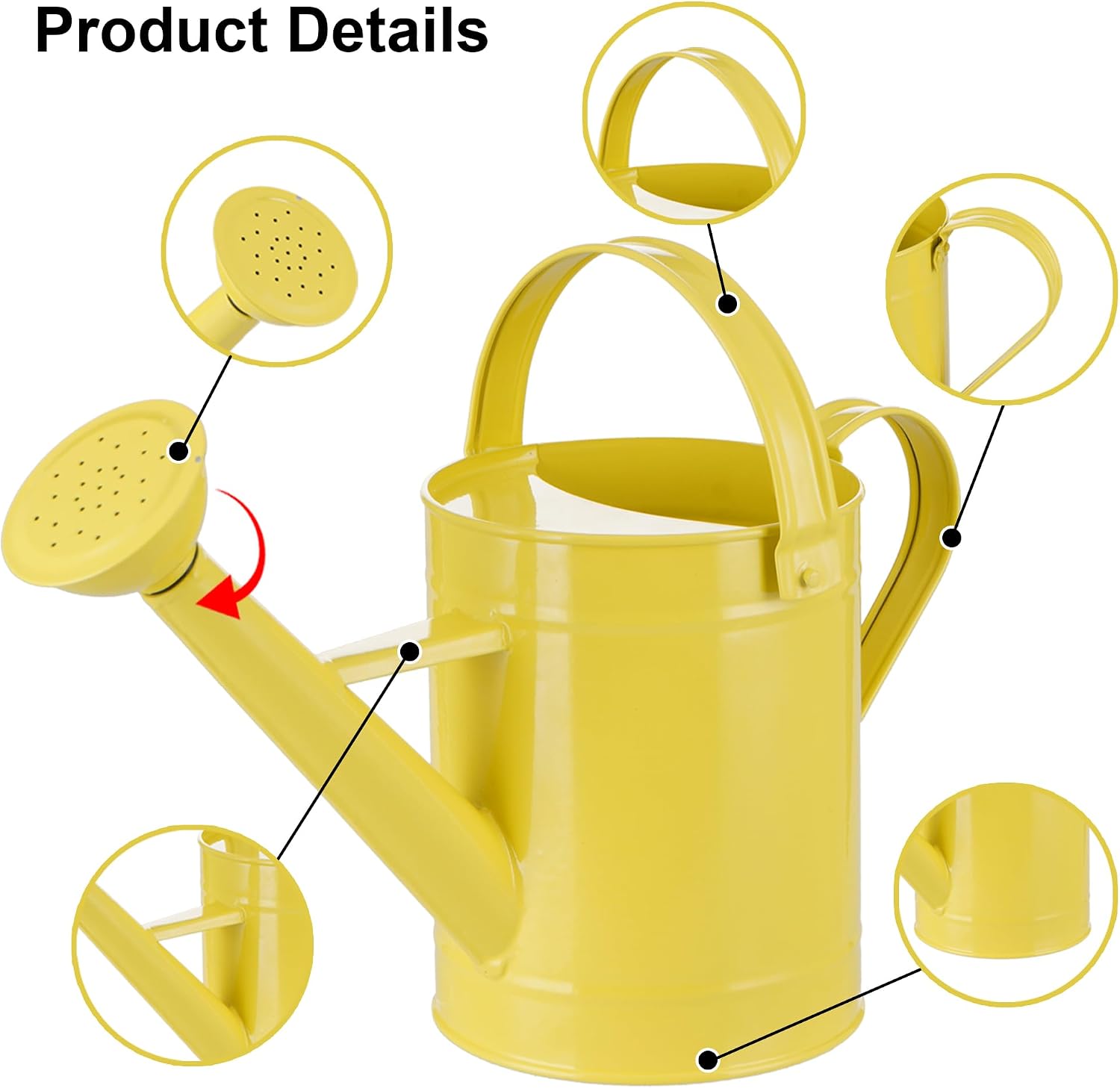 DUSVALLY Metal Watering Can, 55 oz Indoor Plant Watering Can, Yellow | 55 oz Watering Can • Long Spout • Removable