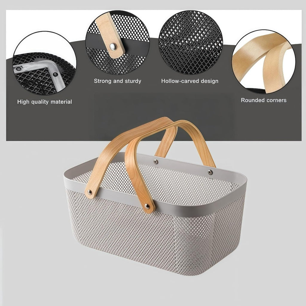 3pcs Collapsible Wooden Handle Plastic Harvest Basket - Rectangular Garden Storage Basket for Picking and Collecting