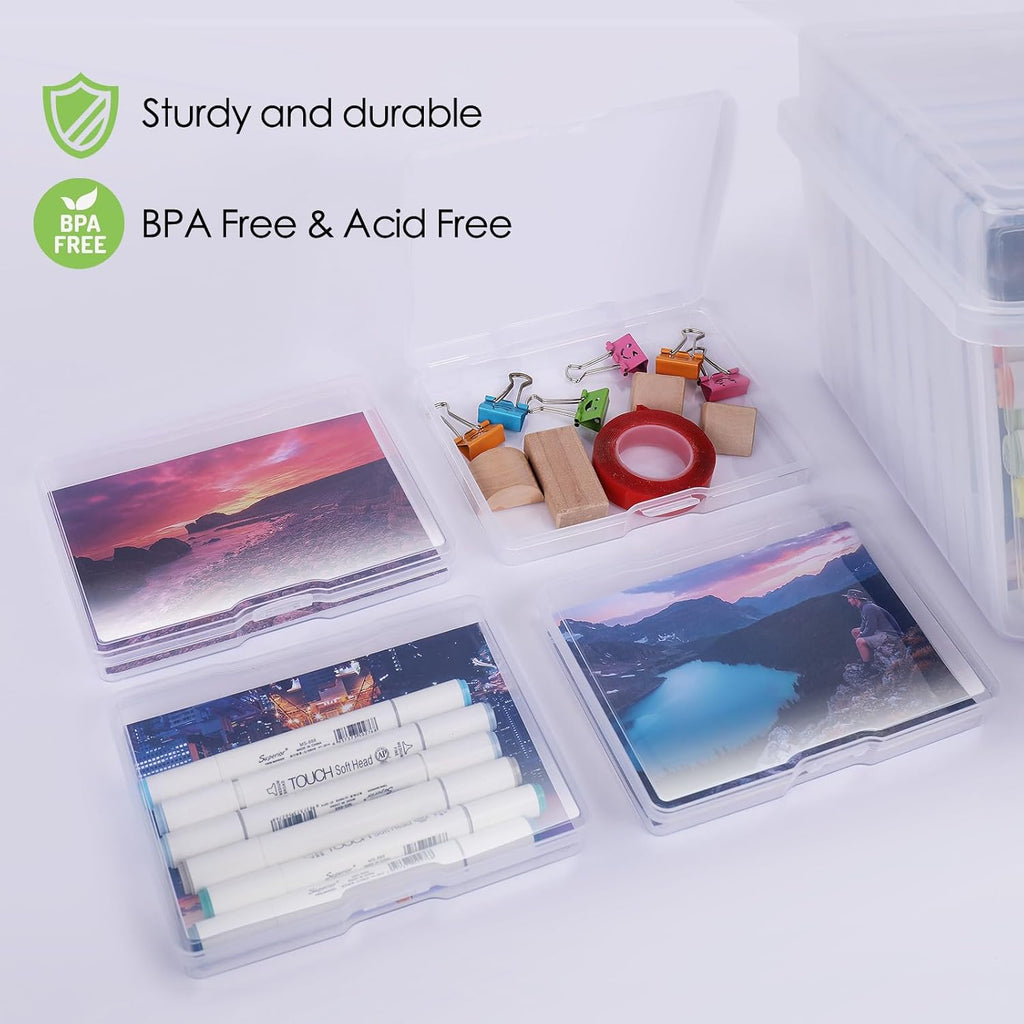 Photo Storage Box 5" x 7", Extra Large Photo Storage Container | 18 Inner Cases, Clear Picture Box with Handle, Seeds