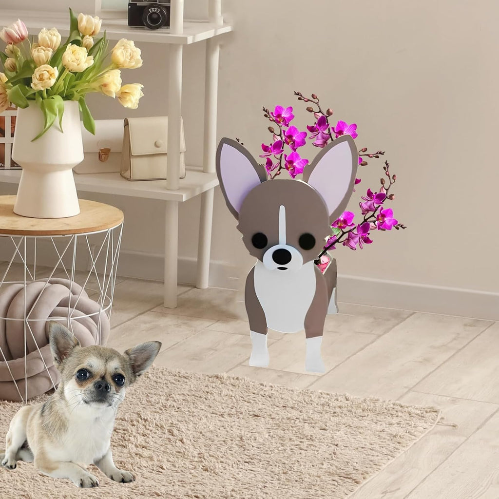 Chihuahua Dog Planter Pots, Animal Shaped Flower Pot | Cute Plant Gift for Women and Pet Lovers, Indoor Outdoor Garden