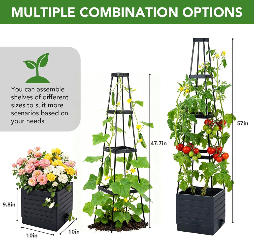 2 Pack Raised Garden Bed Planter Box with Trellis, 57'' Self Watering Tomato Planters for Climbing Plants, Tomato Cage