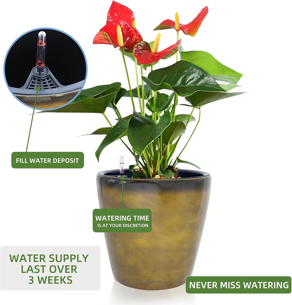 Dexceder 13x12 Self Watering Planter with Wheels (Yellow Brown Gradient) | Inner Pot Design, Thickened Large Floor