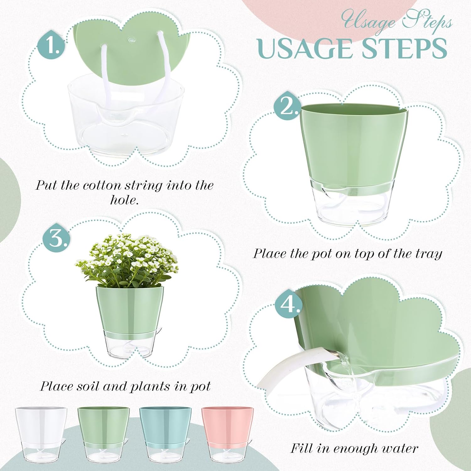 Funnymoom 6 Pack 6 Inch Self Watering Plant Pots Self Watering Planters with with Visual Reservoir and Drainage Hole