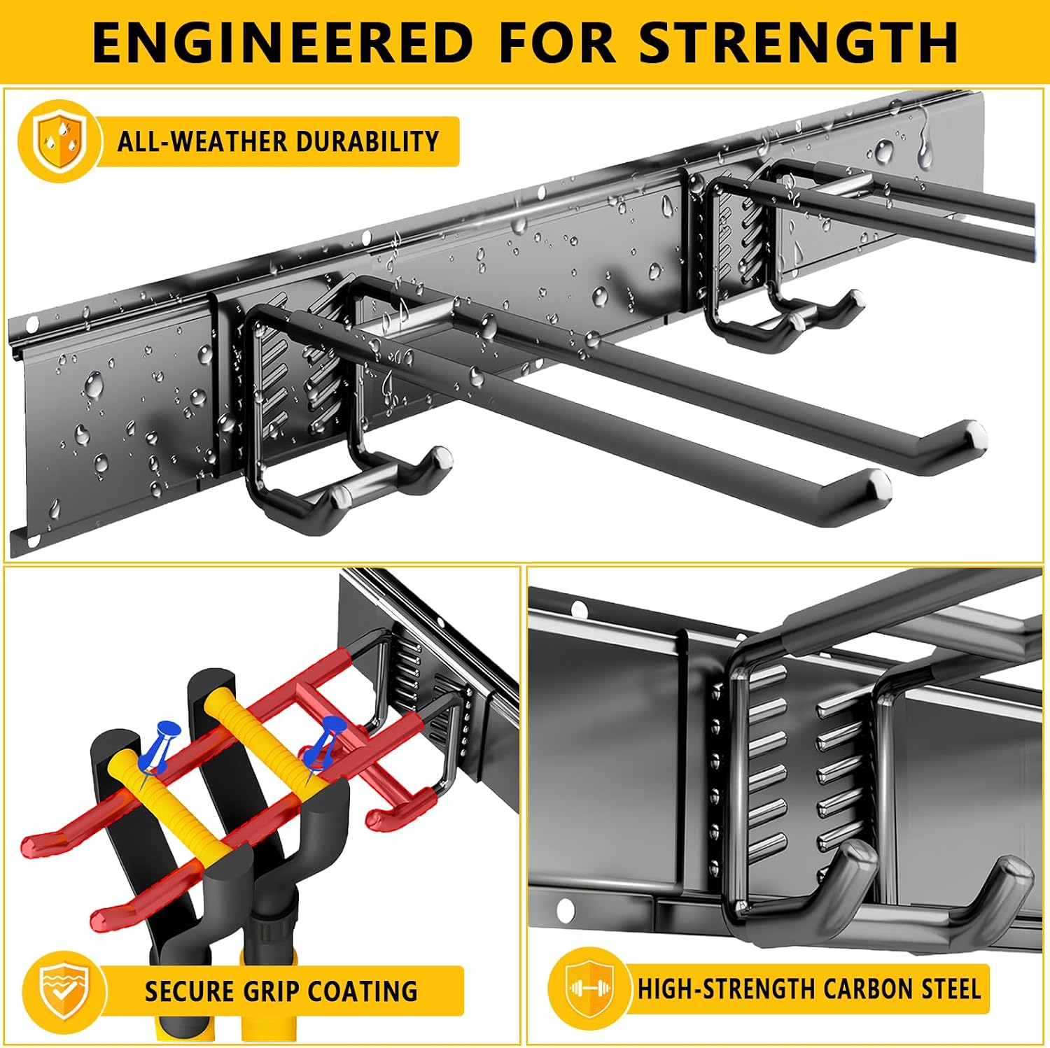 Garage Tool Organizer Wall Mount, 48inch Heavy-Duty Garage Storage System and Garden Tool Organizer with 6 Adjustable