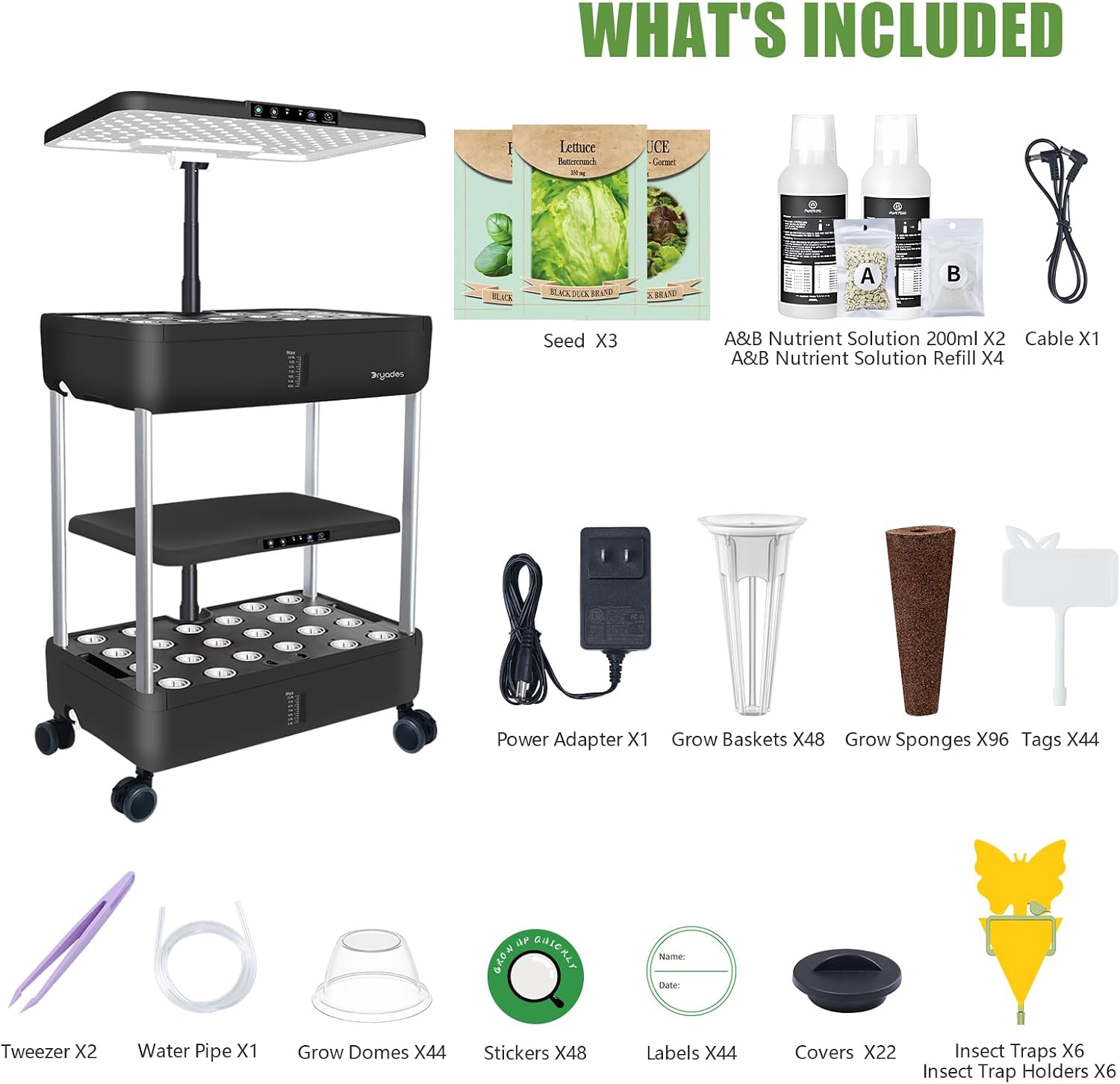 Large Hydroponics Growing System Kit,44-Pod with 3 Seed Packs | Includes Basil, Buttercrunch Lettuce & Gourmet Salad