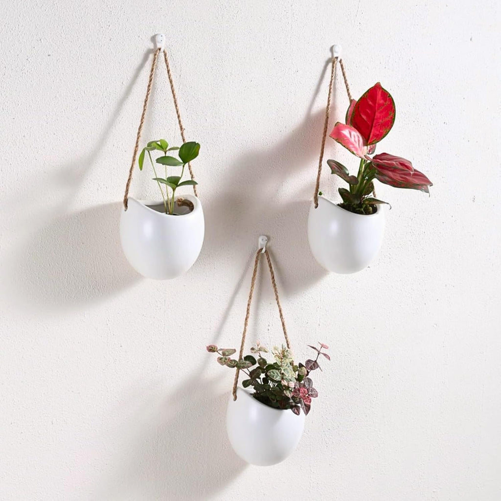 4 to 5 inch Ceramic Planters Wall Hanging Vases Decor - Set of 3 | Wall Decor for Home, Entryway, Hallway, Deck