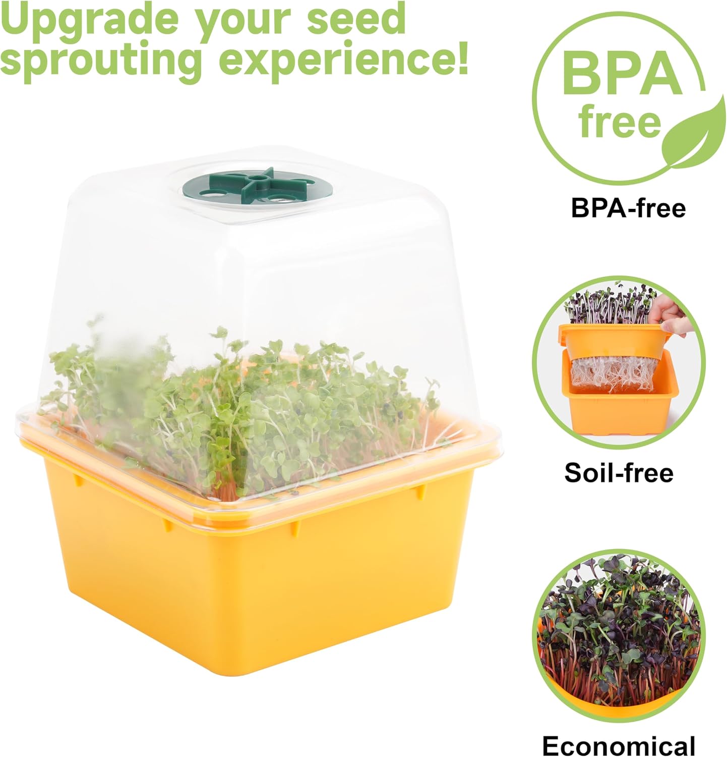 Microgreen Growing Trays, 5" x 5" Sprouting Tray with Humidity Dome, 1.2 mm Small Mesh Holes, BPA Free, Sprouter Kit