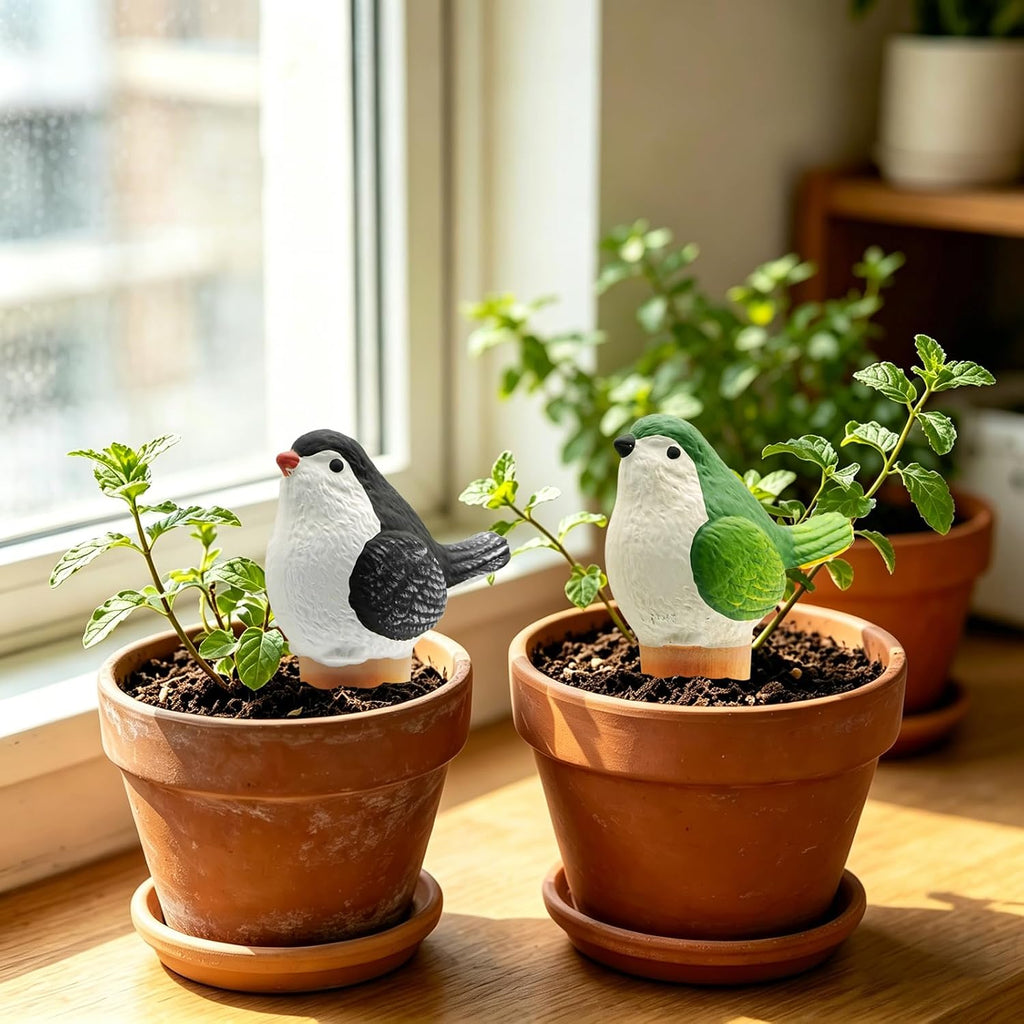 Plant Terracotta Self Watering Globes, Handmade Clay 4 Pack for Vacation | Bird-shaped handmade clay. Holds 3.2oz
