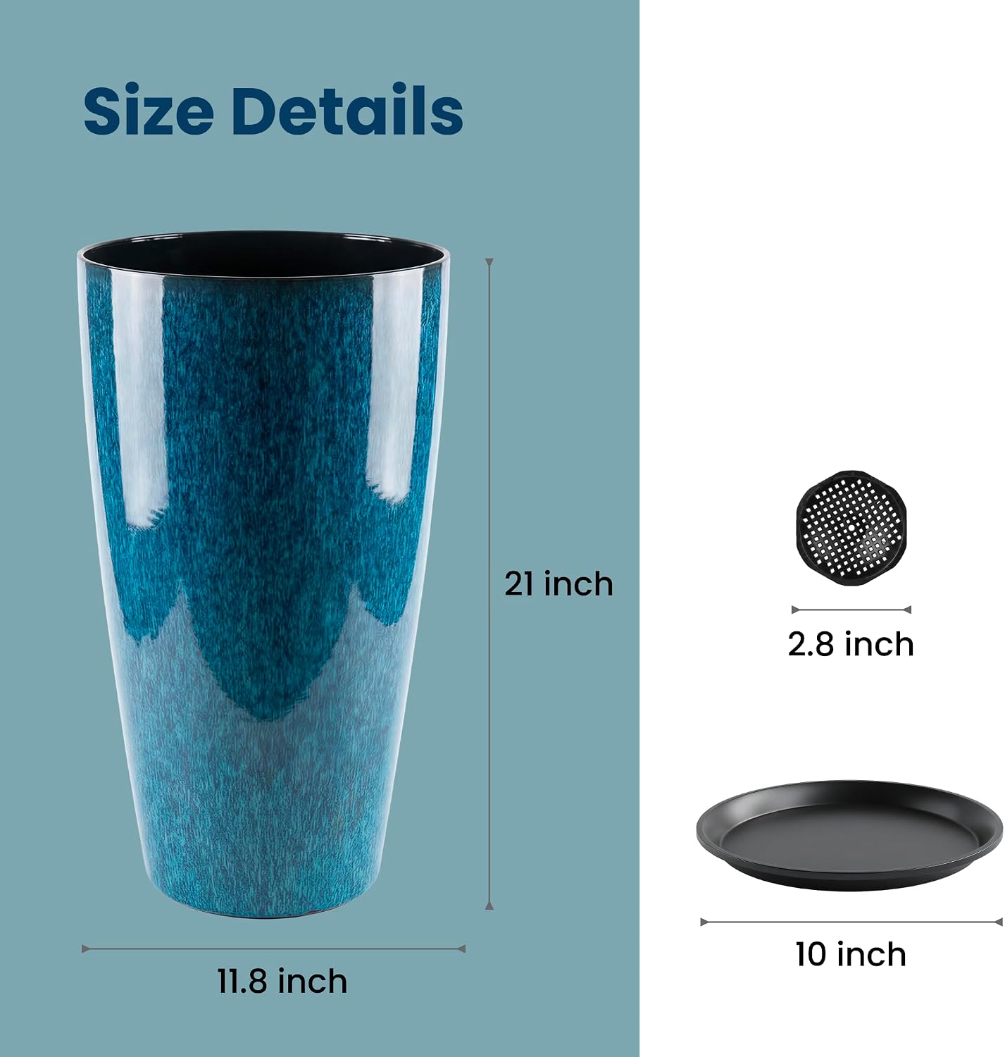 21 inch Tall Planter, Indoor Outdoor Planter Set of 2 Tall Outdoor Planters for Porch Large Planter Pot with Drainage