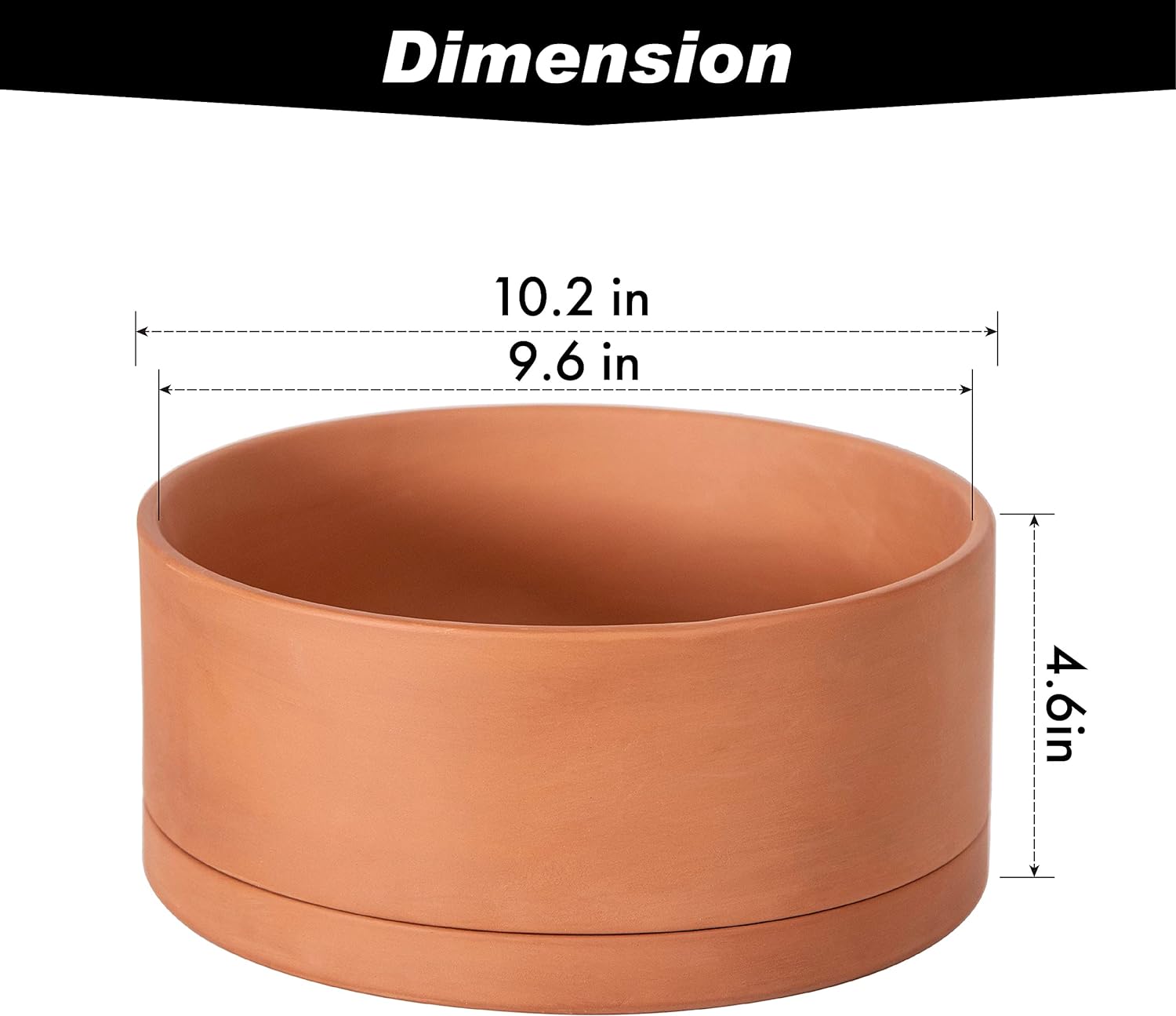 D'vine Dev Terracotta Shallow Planter Pot with Saucer, 10 in, 40-Y-B-0 | Wide Bowl Design, Unglazed Terracotta, Porous