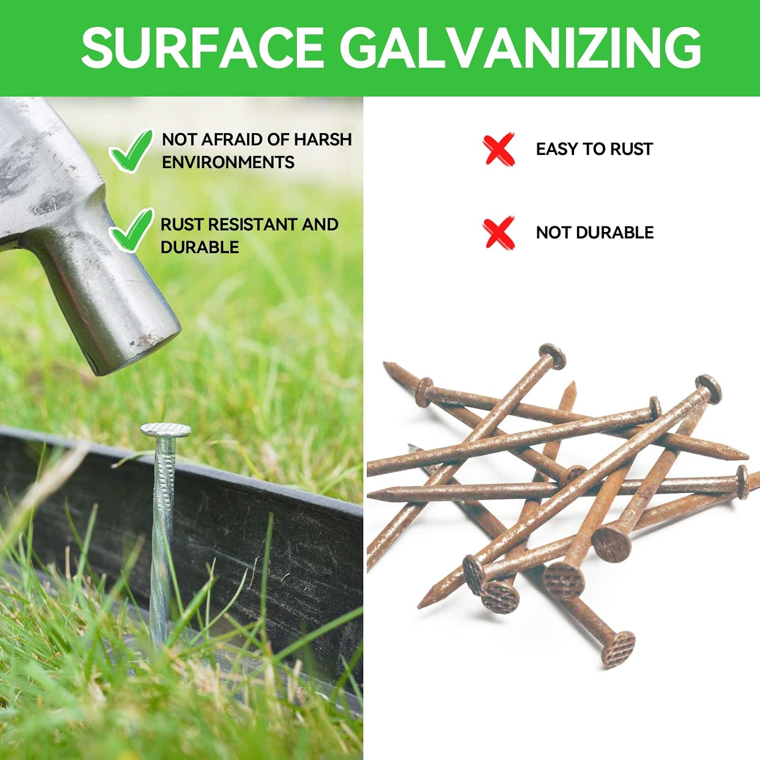 8 Inch Heavy Duty Landscape Stakes with Gasket Caps - 50 Sets Galvanized Spiral Garden Spikes Kit for Securing Weed