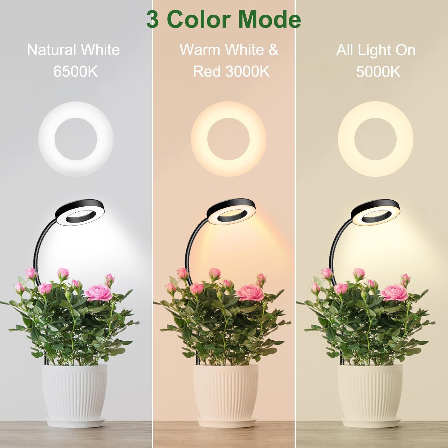 2 in 1 Grow Lights for Indoor Plants, 3 Colors 48 LEDs Plant Lights | 360° Gooseneck Clip on grow light, Full Spectrum