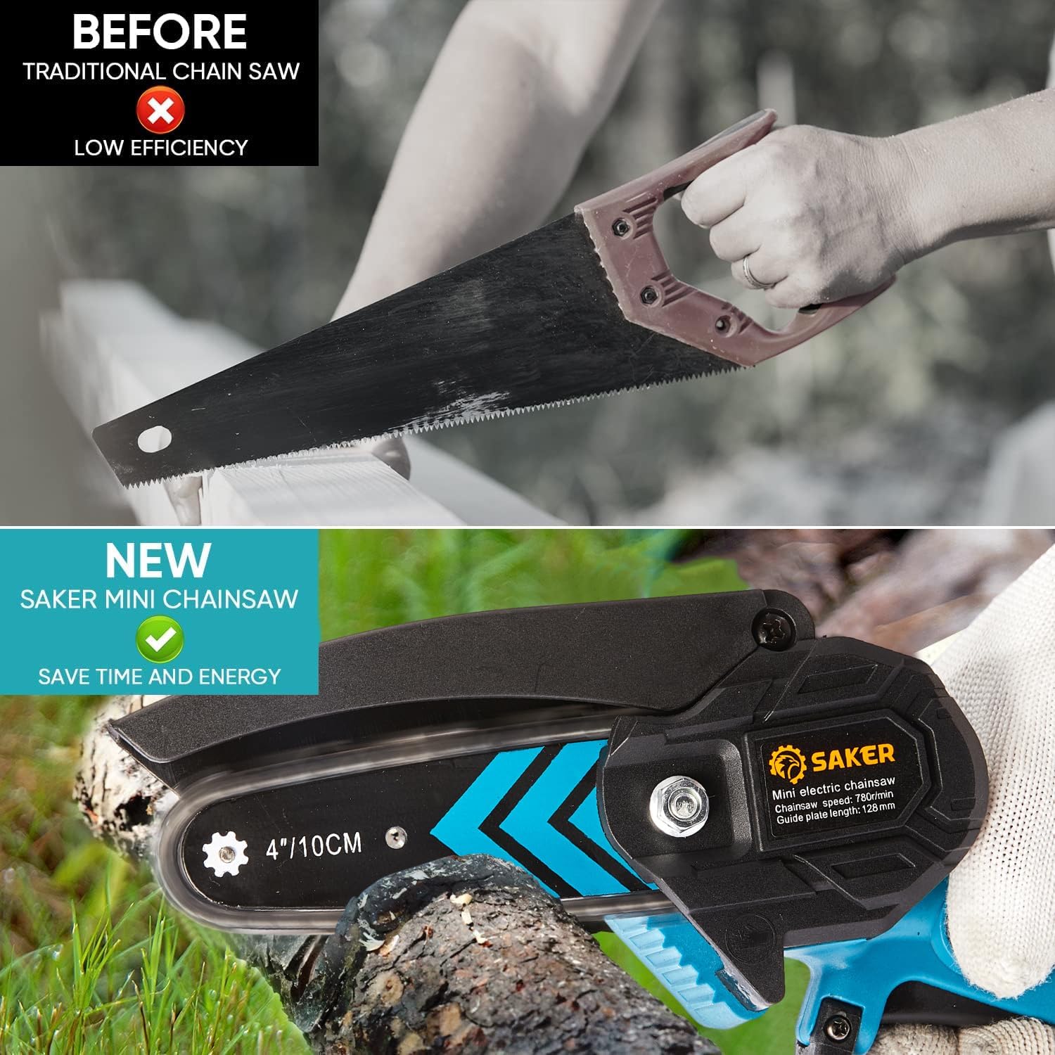 Saker Mini Chainsaw,Portable Electric Cordless Chainsaw,Battery Powered,Small Power Handheld Chain Saws Pruning Shears