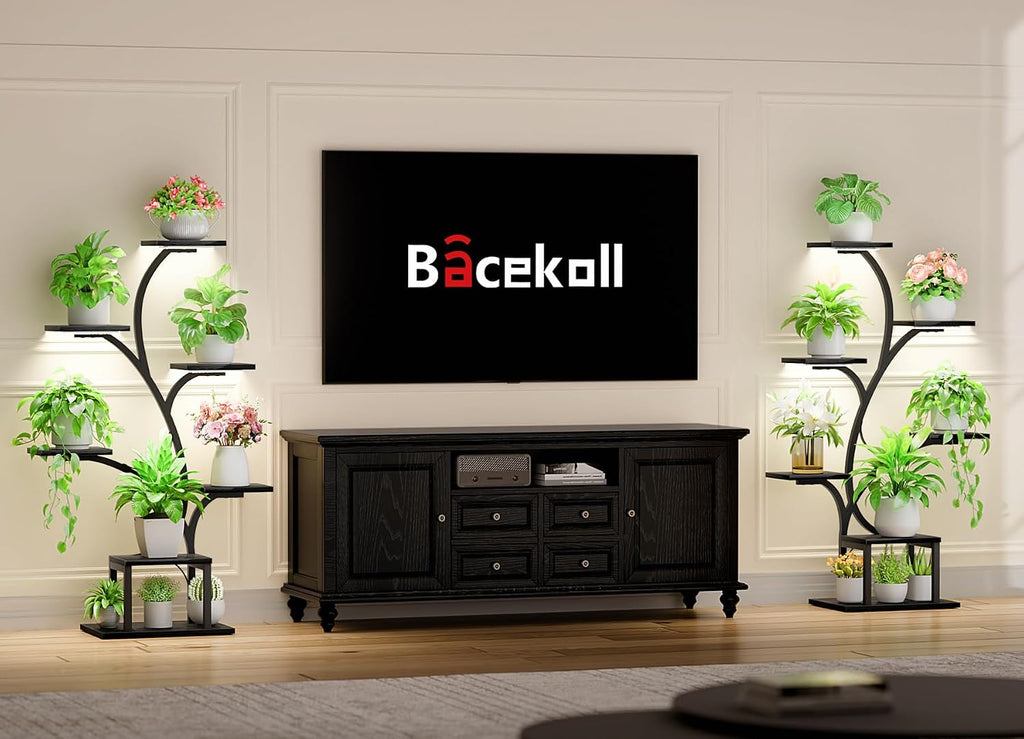 BACEKOLL Plant Stand Indoor with Grow Light, 7 Tier 49" Lighted Plant Shelf | Tree-Shaped Tall Holder with Full
