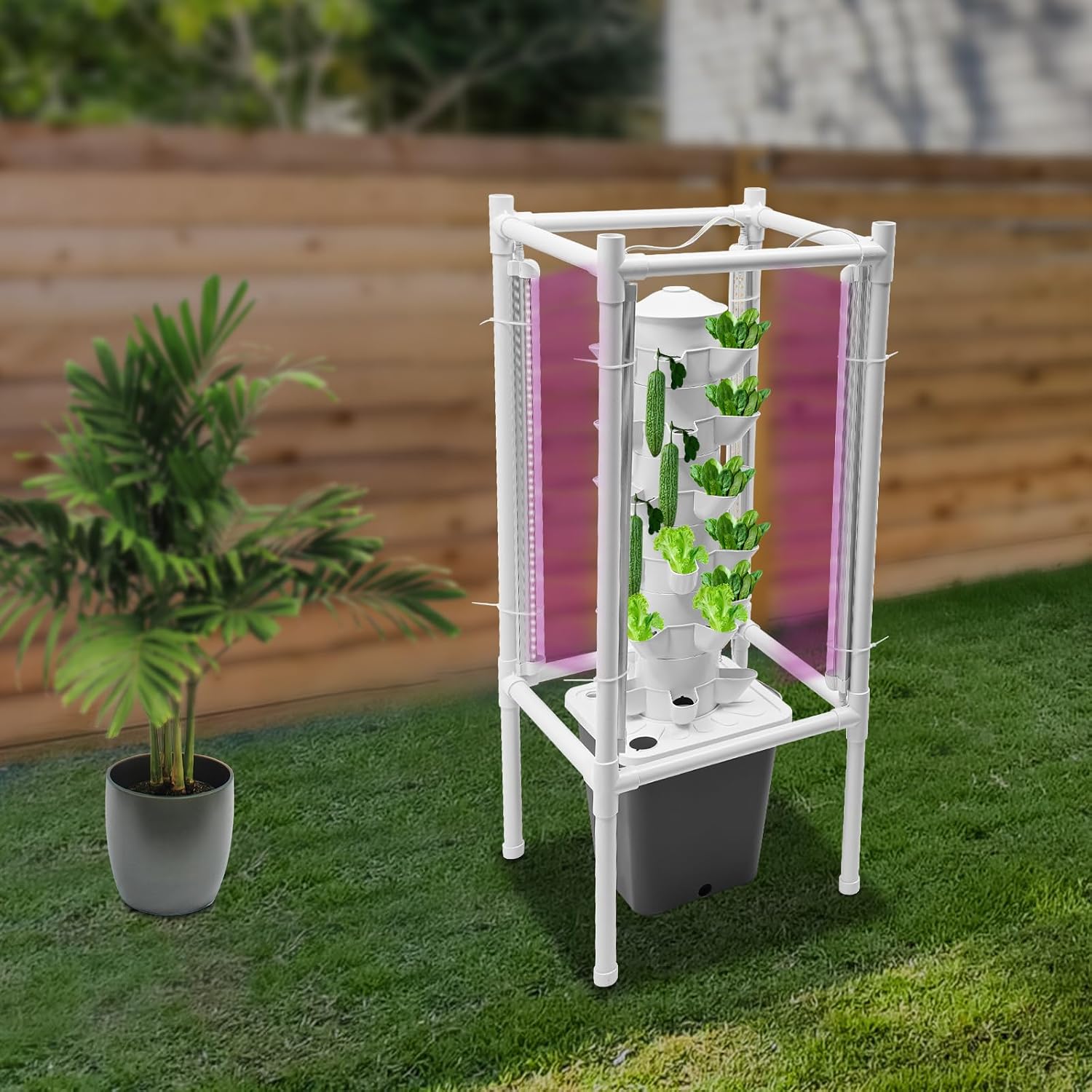 Hydroponics Tower Garden Vertical Growing System Kit, 30-Plant Indoor Gardening Planter Germination Kit with LED Grow