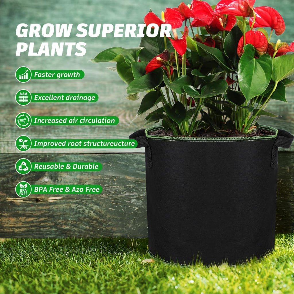 YARNOW 5-Pack 4 Gallon Fabric Grow Bags, Non-Woven Plant Pots with Reinforced Handles for Vegetables, Tomatoes