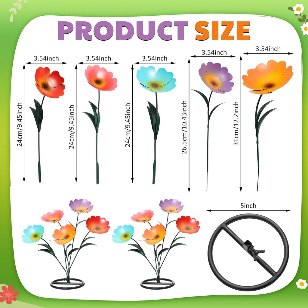 Yaocom 2 Pack Metal Flowers for Outdoor, Decorative Garden Stakes Yard Art, Outdoor Spring Garden Stake Summer Decor