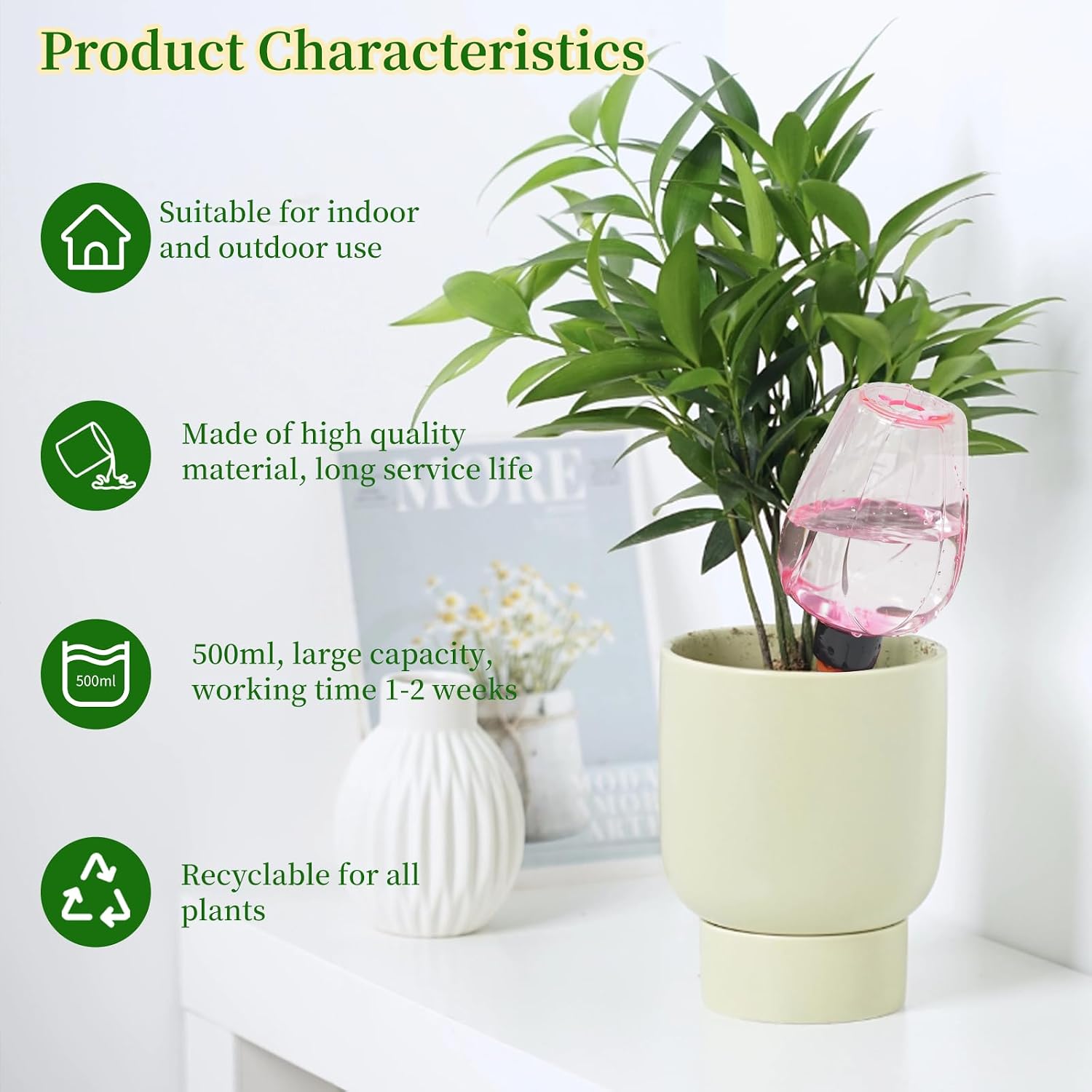 6pcs Plant Self Watering Globes, Plastic Water Bulbs Top Fill, 12.3 oz Plant Watering Devices System Slow Release