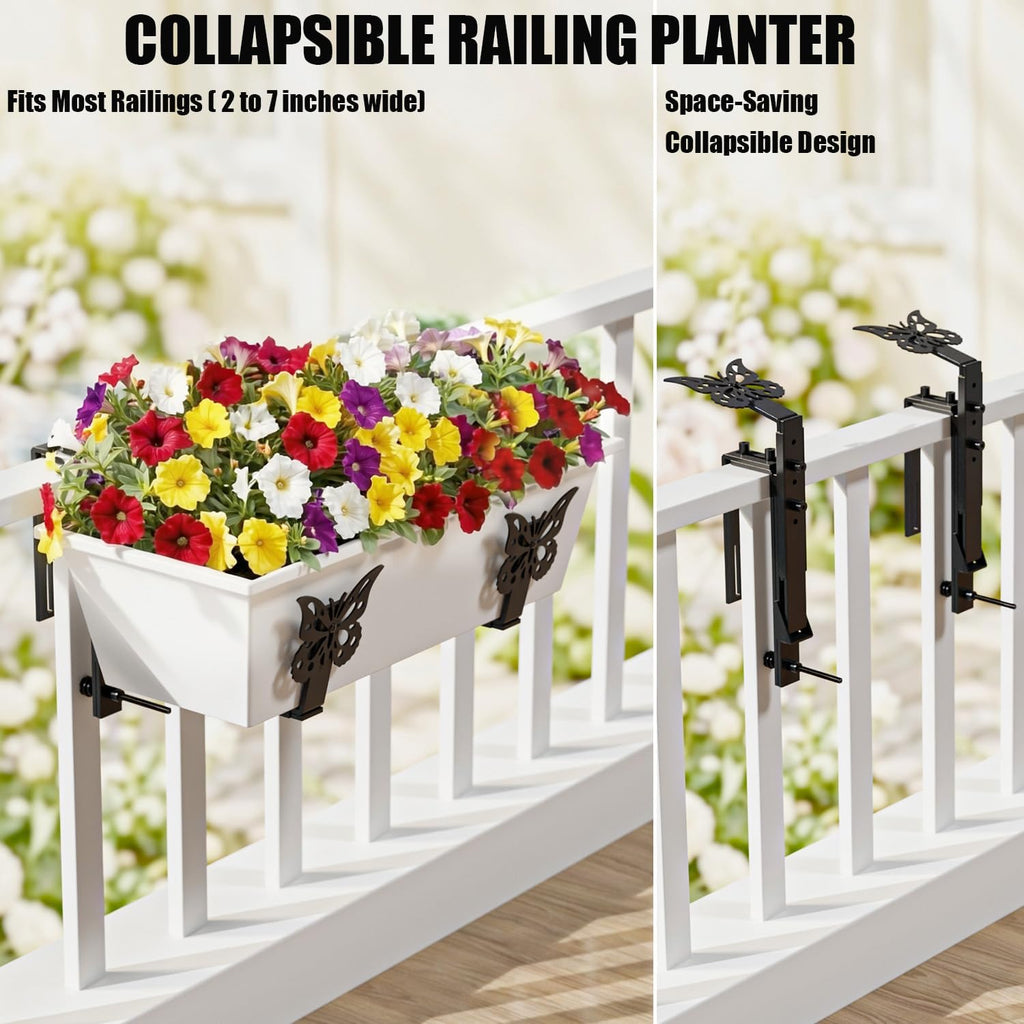 HFHOME Window Box Brackets, Adjustable Planter Box Brackets, Heavy Duty Flower Railing Planter Bracket for Balcony
