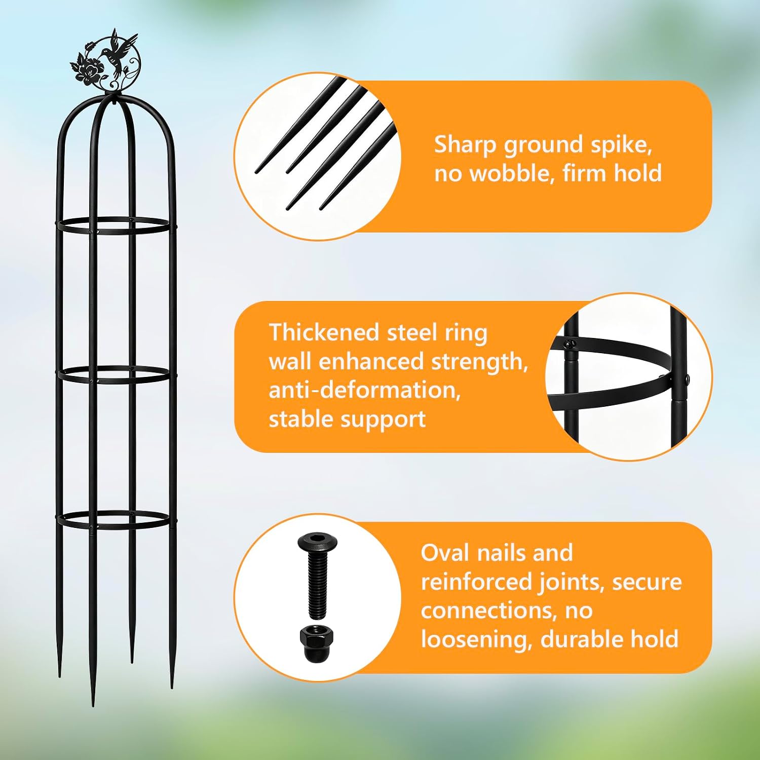 Elegant Outdoor Garden Trellis for Climbing Plants with Premium 100% Metal | Floral Bird Topper 5.9ft Tall, 7.7lbs