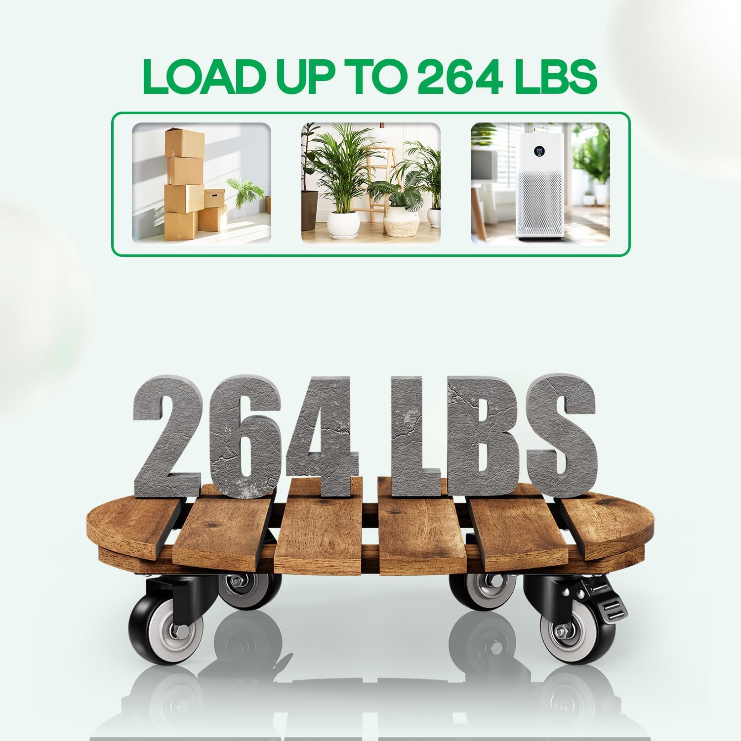 Combo 12 Inch and 14 Inch Acacia Wood Rolling Round Planter Caddies for Plant Pots, Heavy Duty Plant Stand with 360°