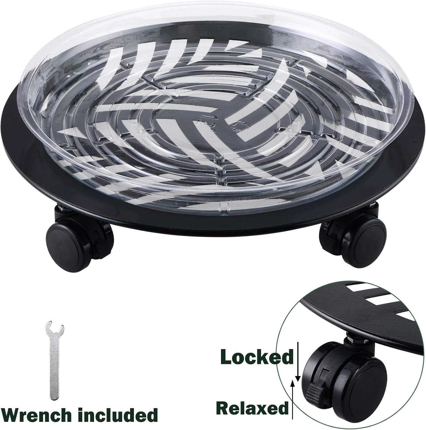 2 Packs Large Metal Plant Caddy with PU Wheels 12" Heavy-Duty Wrought Iron Rolling Plant Stands Indoor Outdoor Wheeled